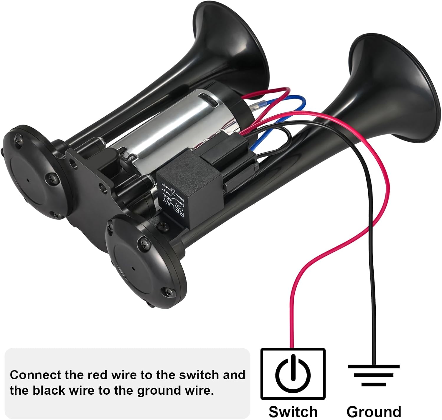 12V 120dB Air Horn Dual Trumpets, Super Loud Electric Train Horn Kit with Upgraded Compressor for 12V Trucks, Cars, SUVs, Motorcycles, Boats, Pickups