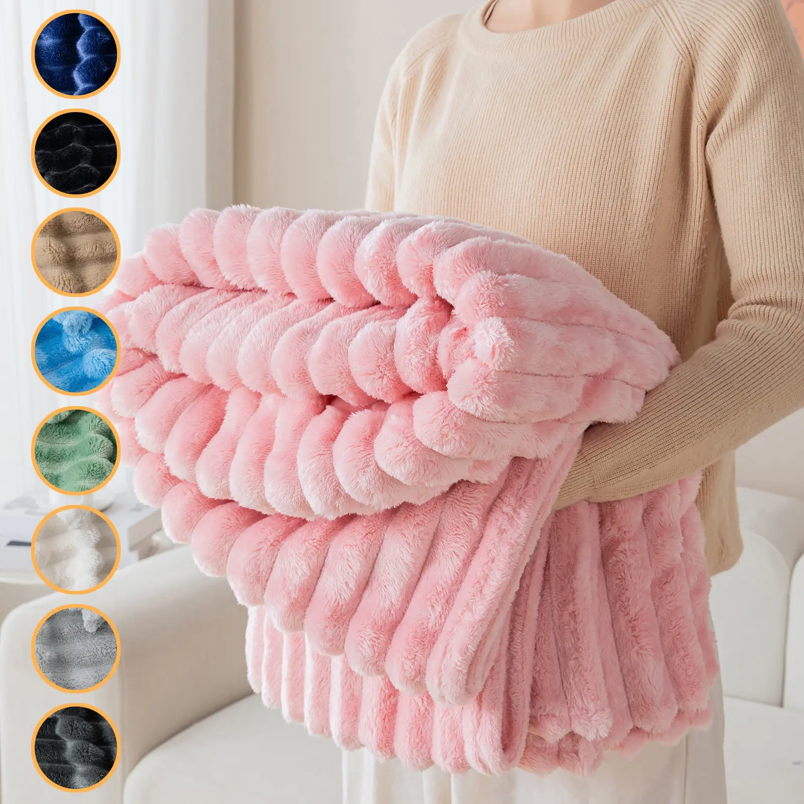 1pc minimalist striped flannel blanket, soft, Blanket for couch, suitable for beds, sofas, office napping, camping and home decoration blankets, Christmas gift blankets, multi-color optional, Soft Fluffy Blanket
