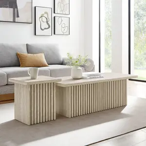 Render Nesting Faux Travertine Coffee Tables Set of 2 in Travertine