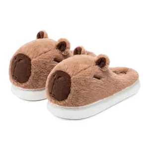 Cute Fluffy Capybara Slippers For Women Men Cozy Warm Winter Indoor Wear Soft Furry Kawaii House Shoes