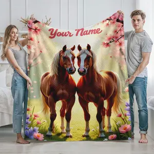Personalized Twin Horses Printed Blanket for Home and Bedroom Use  Cozy Soft Throw for Animal Lovers  Equestrian Enthusiasts  Perfect Birthday and Christmas Gift for Horse Lovers  Customizable Name Design  Ideal for
