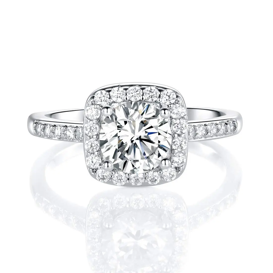 MDFUN 1.5CT Round Cut Cubic Zirconia Promise Halo Engagement Ring for Women — Christmas Gift, Classic & Romantic R-7990 Solitaire Halo Ring
