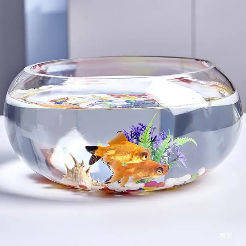 Creative Round Transparent Glass Aquarium Tank - Hydroponics Compact 20*10cm, Easy Access for Fish, Home Decor for Office Desks, Options: 20 Drum Cylinders+6-Piece Colored Stones Set, 30 Drum Cylinders+Colored Stones+Fish Food Set, Turtle Creative Round Transparent Glass Aquarium Tank - Hydroponics Compact 20*10cm, Easy Access for Fish, Home Decor for Office Desks, Options: 20 Drum Cylinders+6-Piece Colored Stones Set, 30 Drum Cylinders+Colored Stones+Fish Food Set, Turtle