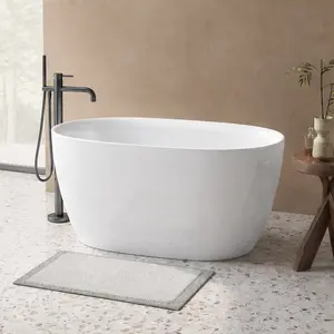 ARCH 47-Inch Acrylic Freestanding Overflow Bathtub, Oval Shape, Gloss White, Contemporary Design, Center Drain, Chrome Pop-Up Drain, CUPC Certified, Double-Walled Insulation, Polished Finish, for Bathroom