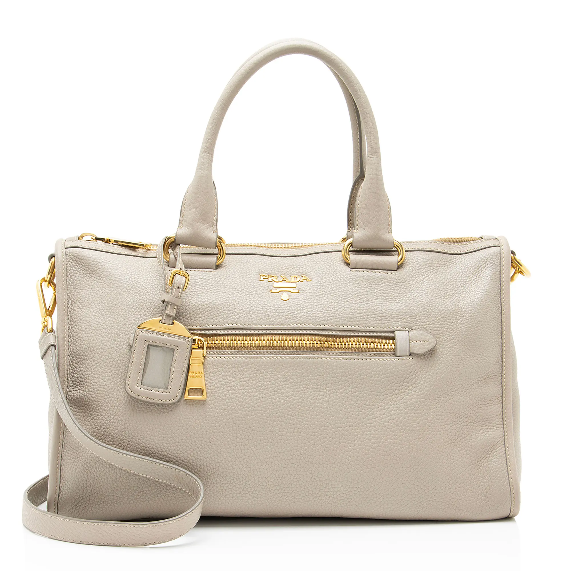 Pre-owned PRADA Leather Shoulder Bags Vitello Daino Zip Satchel
