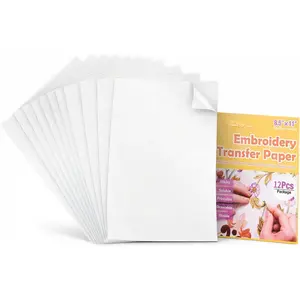 Water Soluble Embroidery Stabilizer, 12 Sheets 8.5" x 11" Printable Self-Adhesive Stick and Stitch Transfer Paper, Wash  Embroidery Paper for Hand & Machine Embroidery