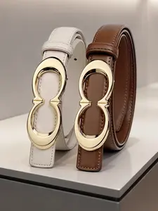 Women's PU Leather Belt, Versatile Letter Pattern Waistband, Simple Design for Dresses and Pants, All Season Accessory