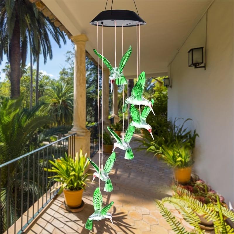 Solar Wind Chime Light ,with 6LED Green Hummingbird Crystal Decoration, Pendant Landscape Light, Light Sensor Control, No Remote Control, with 600mAh Nickel Battery, Suitable for Outdoor Garden, Patio, Sidewalk, Party Decoration and Holiday Gift