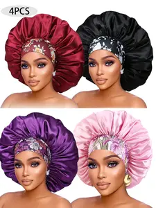4pcs Women's Plain Color Bonnet, Casual Fashion Ditsy Floral Print, Soft Comfortable Sleeping Bonnet, Bonnets for Women & Girls, Haircare, Hair Wraps