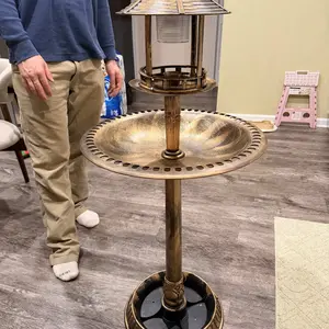 COSTWAY Outdoor Bird Bath, 42’’ Solar Lighted Pedestal Birdbaths with Birds Feeder ,20’’ Water Bowl, Flower Planters and 3 Stakes, Attract Birds Antique Bird Bath for Outside Garden, Yard