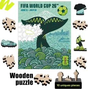 FIFA World Cup 2026 City Puzzle Seattle City Poster - Wooden Puzzle for Adult, 200 Pieces Unique Shape Puzzle, 5MM Thick, Creative Collectible Gift for Fans, Officially Licensed Product, 9.3x11.8''