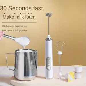 Portable Electric Milk Frother, USB Rechargeable Handheld Foamer, Three-Speed Adjustable, Includes 2 Mixing Heads, Coffee & Hot Chocolate Stirrer, Frother Wand