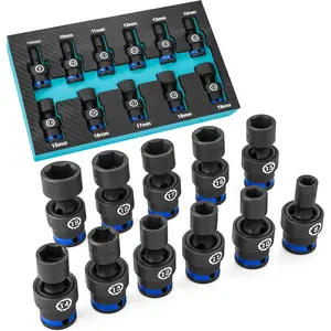 3/8" Drive Impact Universal Joint Socket Set, Swivel Socket Set, 11-, Metric, 8-19mm, Cr-Mo Steel, Organized in EVA  Organizer