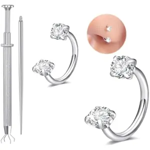 Silver Gold Nose Studs 18g 20g 22g TItanium Threadless Nose Ring Screw Corkscrew Nostril Piercing Jewelry for Women Men 16g Flat Back Tragus Helix Cartilage Earring Stud 6mm 8mm Labret Jewelry