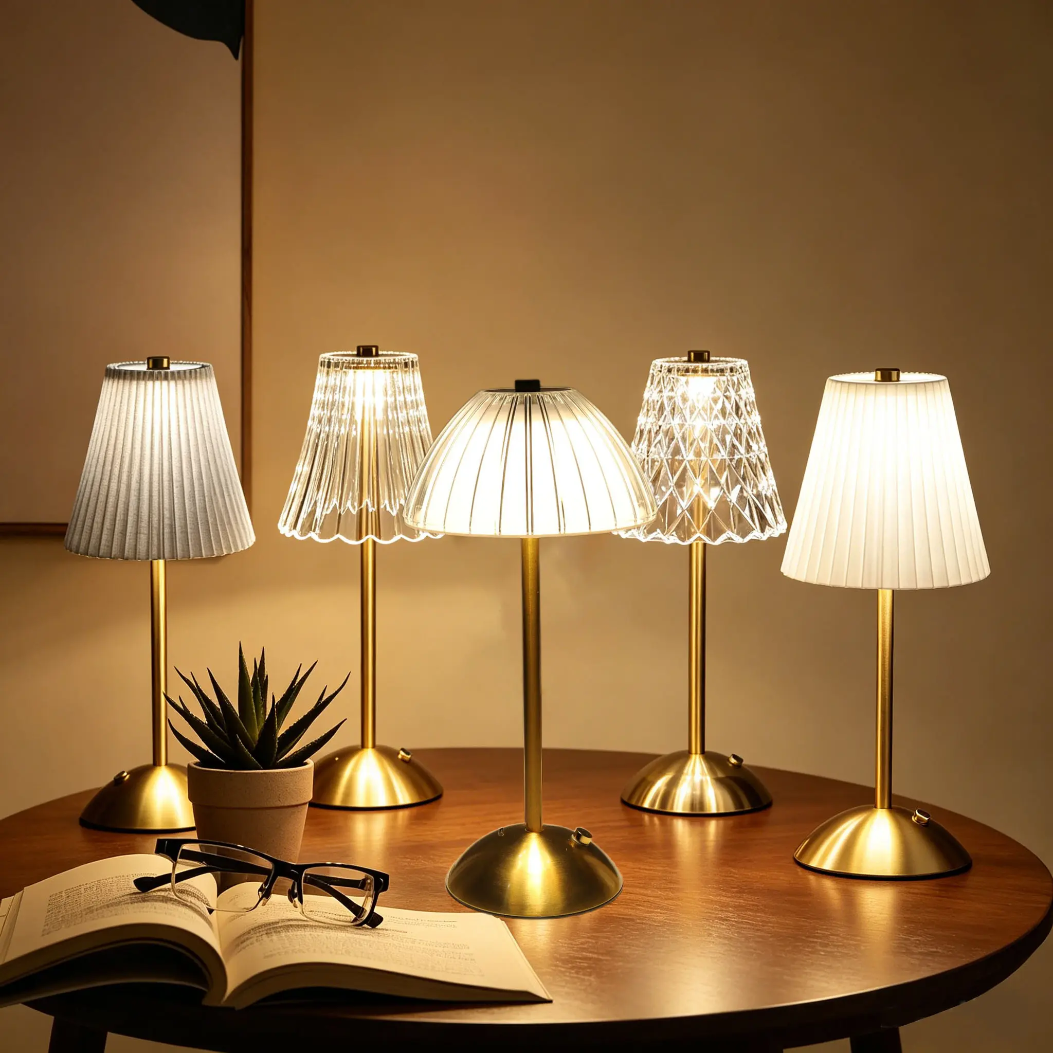 Rechargeable Cordless Gold Small Touch LED Table Lamp - USB-C Battery Operated, 3-Color Dimmable, with Bases & Shades, Adjustable Wireless Table Night Light for Bedroom, Rechargeable Lamps