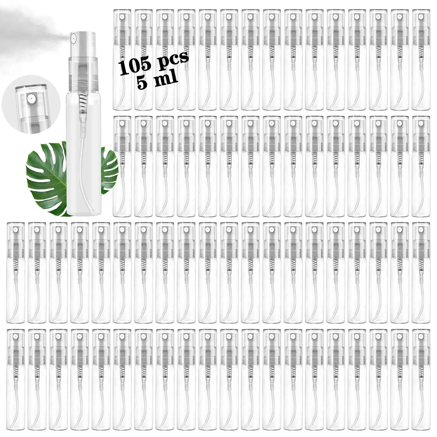 Mini Spray Bottle 105PCS 5ML Clear Glass Perfume Bottles Refillable Fine Mist Spray Bottles Empty Fragrance Sample Spray Containers Cosmetics Atomizer for Cleaning,Travel,Essential Oils