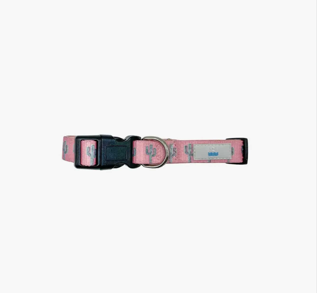 Pink Cactus Dog Collar - Adjustable Nylon Webbing with Sturdy Black Buckle & Silver D-Ring for Leash Attachment - Available in Small, Medium, and Large Sizes