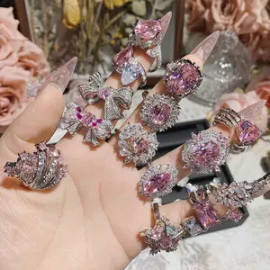 Laboratory-Grown Pink Diamond Heart-Shaped Luxury Craftsmanship Princess Ring.High-Quality Setting Of Pink Zirconia For Women'S Jewelry Ring.