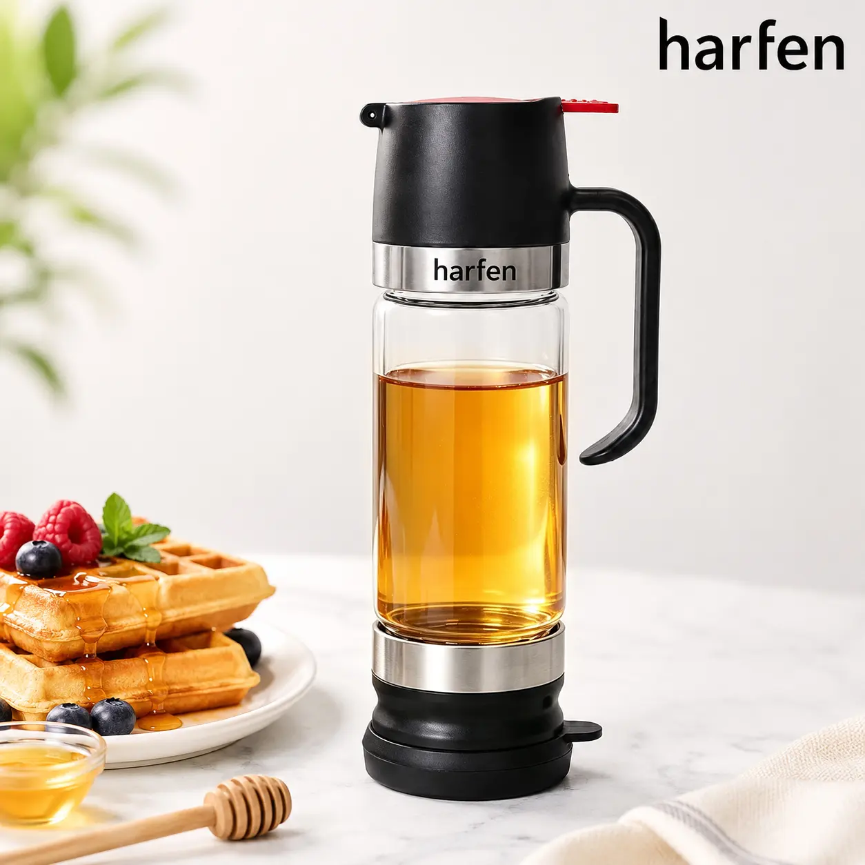 Harfen Glass Honey Dispenser No Drip - 12 OZ Honey Pot Honey Jar with Handle - Maple Syrup Dispenser Harfen Glass Honey Dispenser No Drip - 12 OZ Honey Pot Honey Jar with Handle - Maple Syrup Dispenser