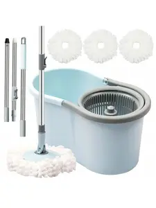 Spin Mop And Bucket With Wringer Set,360° Mop And Bucket System With 3 Microfiber Mop Refills And 50" Extended Handle For Floor Cleaning
