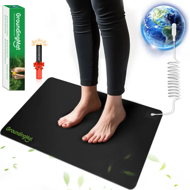 Groundbam Grounding Mat for Sleep,Earthing Mat,Black Non Slip PU Leather Grounding Mattress with Grounding Cord,Grounding Pad for Home Office, 16*24 in