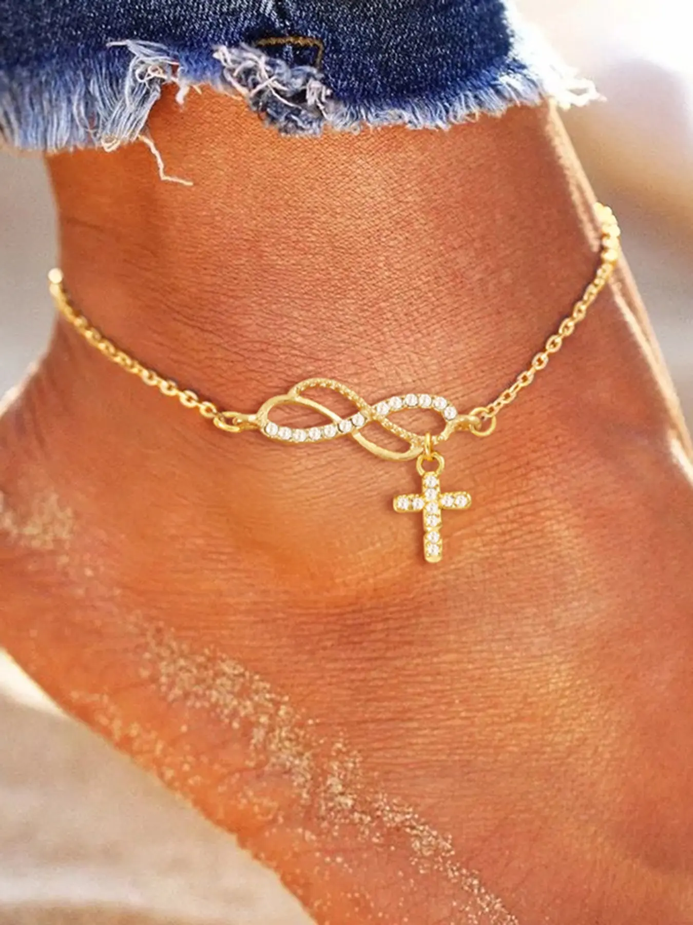 Women's Stainless Steel Chain Anklet, Minimalist Classic  Infinite Symbol Cross Design, Casual Style Foot Jewelry for All Seasons, Fashionable Accessory, No Choking Hazard