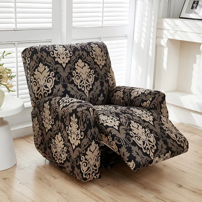 European Style Printed Milk Silk Elastic Recliner Sofa Set, Includes Backrest and Two Armrests, Durable Fabric, Easy Care, Ideal for Hotel Restaurant Office, Recliner Chair