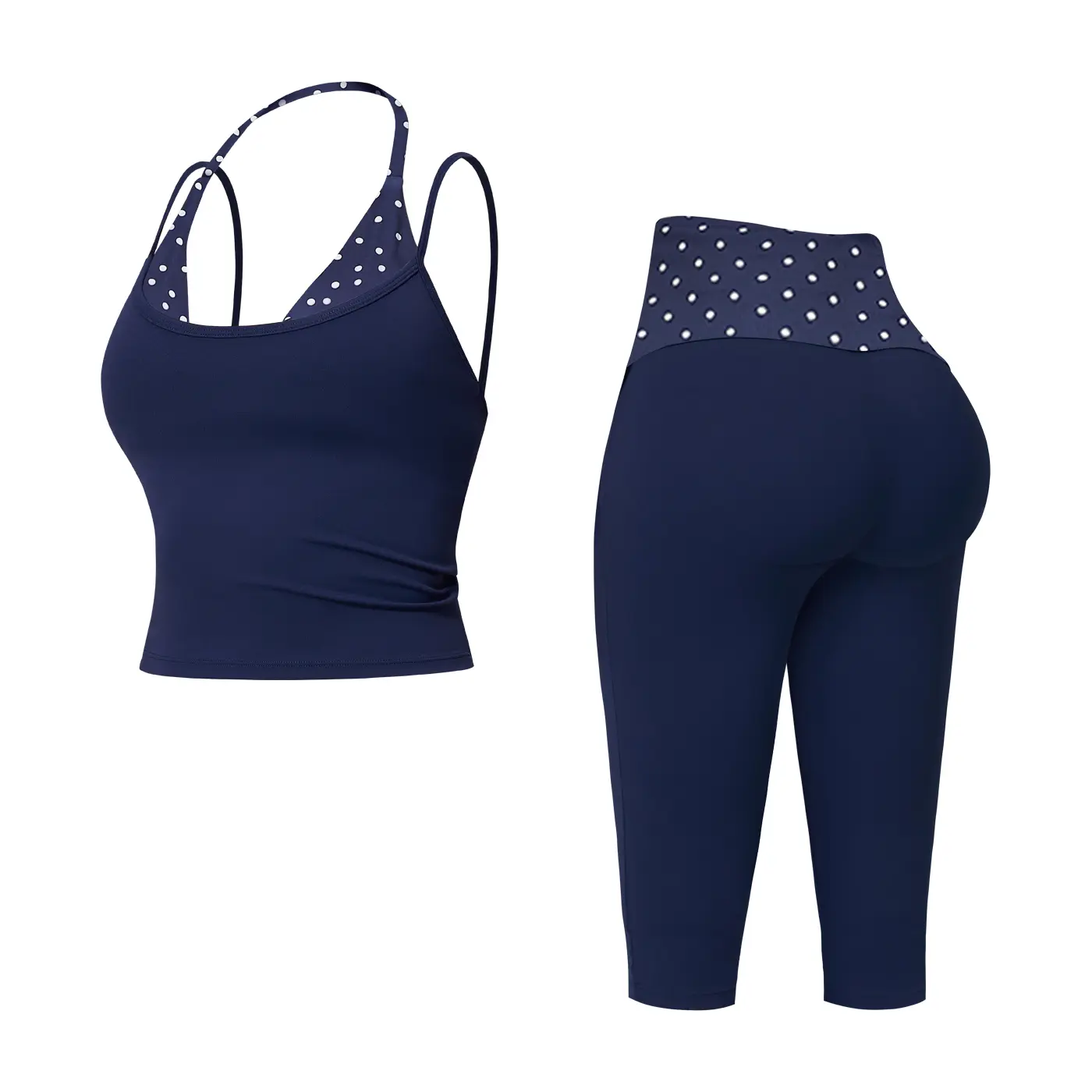 Dark blue with white polka dots