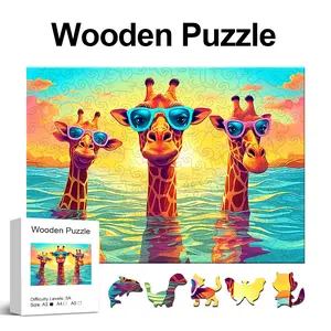 Three Lazy Giraffe Wooden Puzzle, Irregular Animal Shape Blocks, High Difficulty Magic Puzzle Toy, Birthday Gift, Home Game Decor