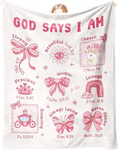 Baptism Gifts for Girl Christening, Christian Gifts for Girls, Flannel Soft Girl Blanket Decor, Christian Gift for Women on Birthday Christmas, Bible Verse Scripture Prayer Blanket