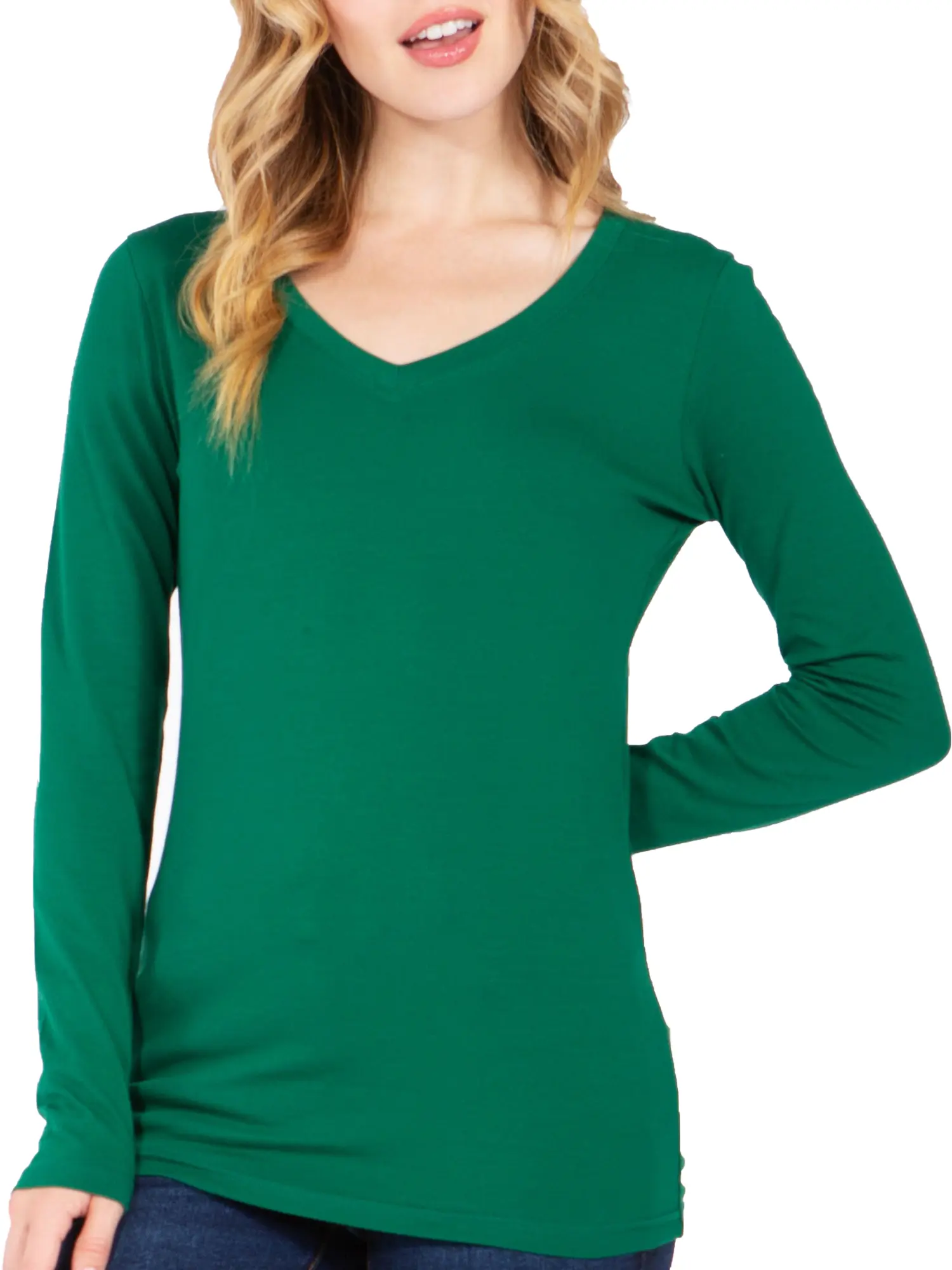 Women's Long Sleeve Casual Basic Lightweight V Neck Cotton T-Shirt Top Comfortable Fit Womenswear Tshirt Comfort Vneck Lady Streetwear Fitted Longsleeves Essential Sleeve Shirt Sleeve Shirt