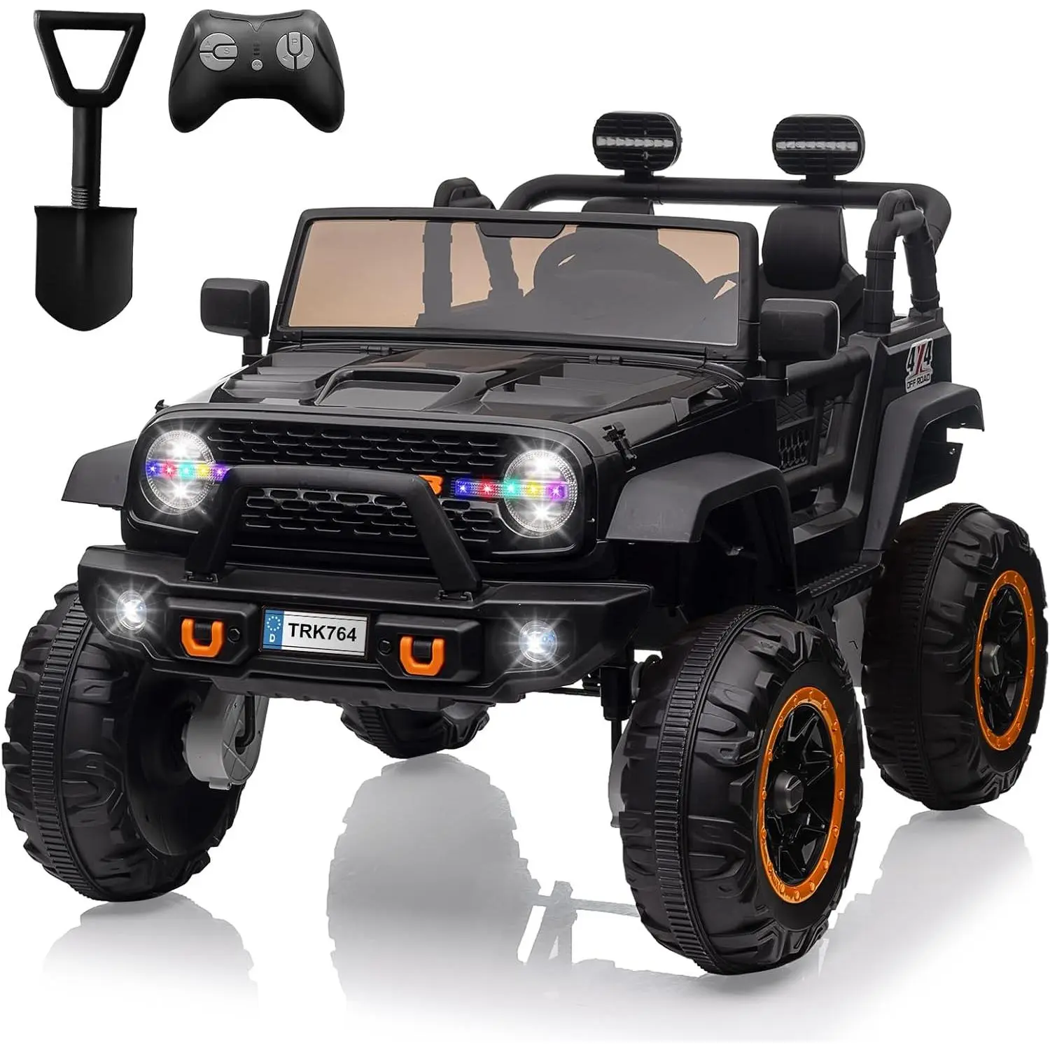 24V Kids Electric Ride-On Truck, 2-Seater 4WD with Remote, 4x45w Motors (180w), 7Ah Battery, LED Lights, Music, MP3 Player, USB Port, Spring Suspension, 20-Inch Wide Seat, 110 Lb Max Load for 3-4 Years Outdoor Play, Remote Control, Rechargeable Battery