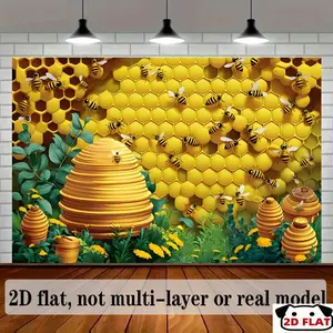 2D Flat Banner 1pc, Bee - Themed Party Backdrop Banner - Vibrant Decoration Honeycomb, Bees & Flowers, Perfect Home, Room, & Photo Props, Seasonal Party Supplies, Bee Decor, Party Decor, Event Banner, Decorative Banner, Hom