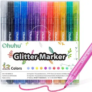 Ohuhu Glitter Markers Pen: Fine Tip - 12 Glitter Colors - 0.7mm/3mm - Metallic Shimmer Marker Fine Tip Water-based Ink for Kids Adults DIY Crafts Greeting Birthday Cards Making Mugs Wood