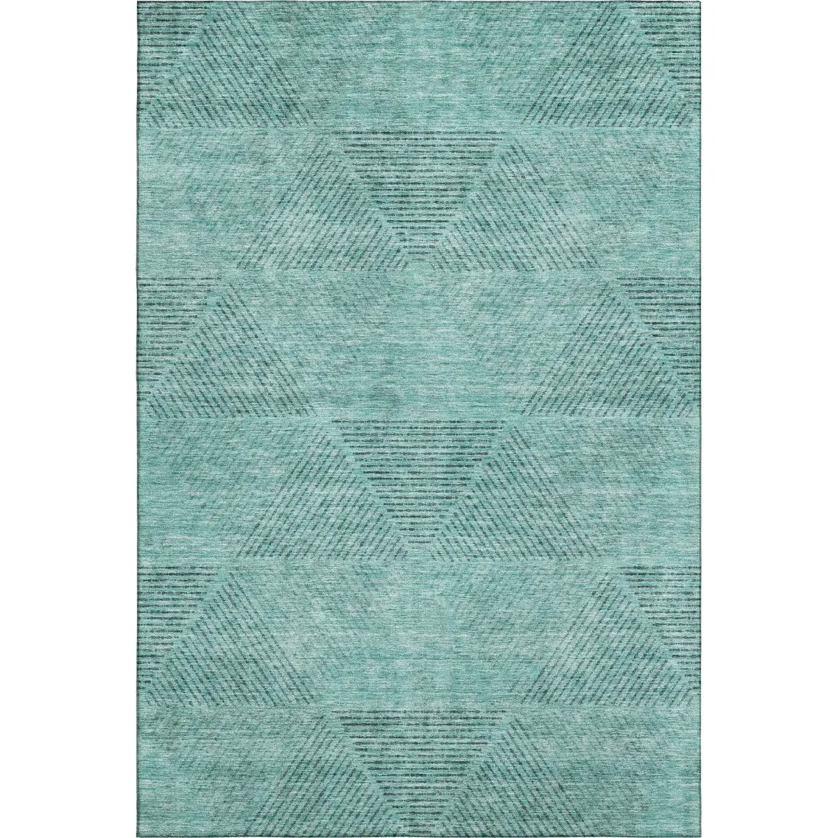 HomeRoots 664883 Non-Slippery Grippy Rectangular 3x5 ft. Teal & Gray Geometric Transitional Area Rug, Machine-Washable with UV Protection, Non-Slippery Area Rugs, Grippy Area Rugs