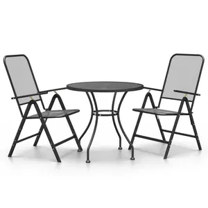 vidaXL Patio Dining Set 3 Piece Garden Dining Set with Patio Table and Chairs Outdoor Dining Set Folding Chair Expanded Metal Mesh Anthracite 3084713