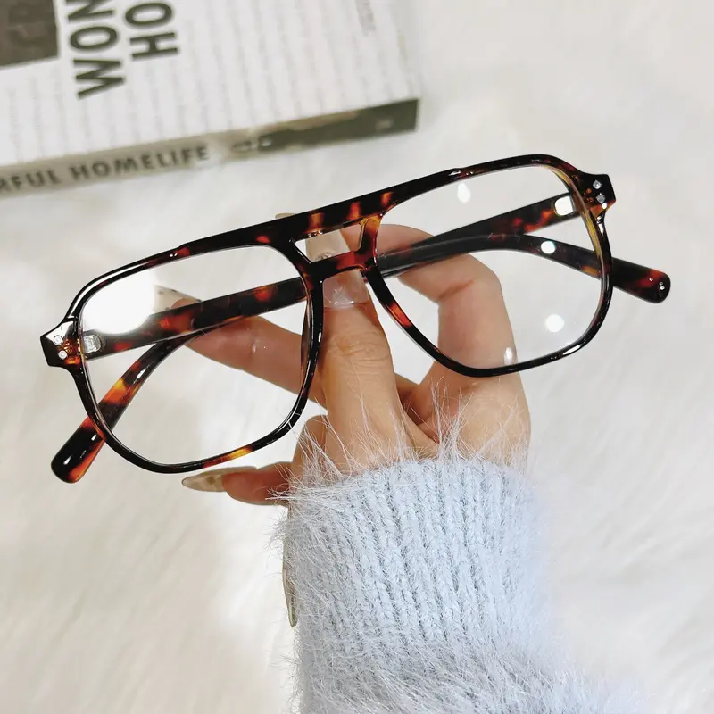 Tortoiseshell Pattern Oversized Anti-Blue Light Glasses, Unisex's PC Frame Lightweight Pilot Design, Modern Fashion Eyeglasses for Work, Accessories for Women, Fashionable Frames Glasses, Stylish Eyewear