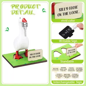 (Funny Quotes,11 Pcs) Magnetic Goose Key Holder Cute Statue Resin Goose Statue with Wooden Base Writable Sign Chalk for New Apartment Housewarming Gift Office Table Desk Home Decor