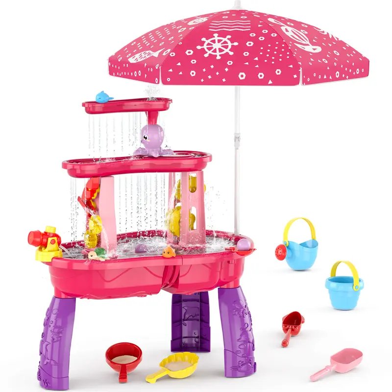 【Deal】3-Tier Toddler Water Sand Table Outdoor Set with Shovel & Bucket, Rain Shower Splash Pond, 18 Months+ Hands-On Sensory Play Toy for Kids, Christmas Birthday Gift Aiding Children Development,familyfun