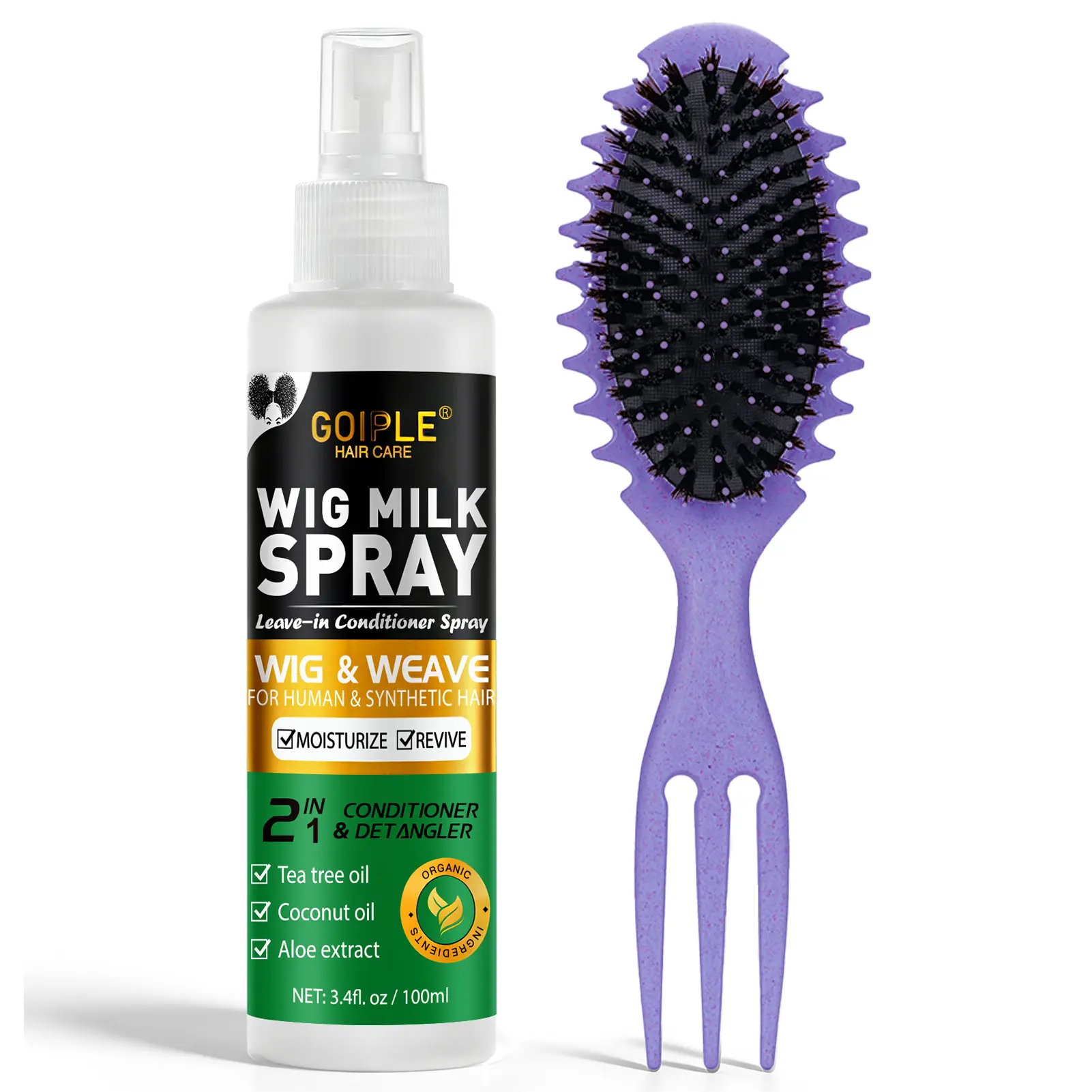 2 Counts 2 IN 1Wig Milk Spray - Leave-In Conditioner Spray for Synthetic Hair, Moisturizing Spray for Wigs Haircare Coconut Oil Moisturizer Hydrating