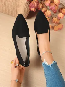 Women's Simple Solid Color Flat Shoes Walking Shoes, Casual Comfortable Breathable Single Shoe, Thin Basic Textile Round Toe Daily Wear