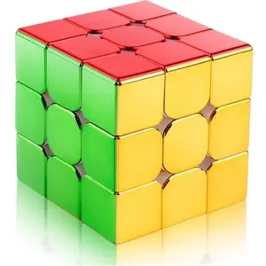 D-FantiX Magnetic Mirror Reflective Speed Cube 3x3x3, Cyclone Boys Original Stickerless Magic Cube, 3D Brain Teaser Stickless Cube, Smooth Turning Personalized Shiny Cube Puzzles Gift for Kids Adults (56mm)