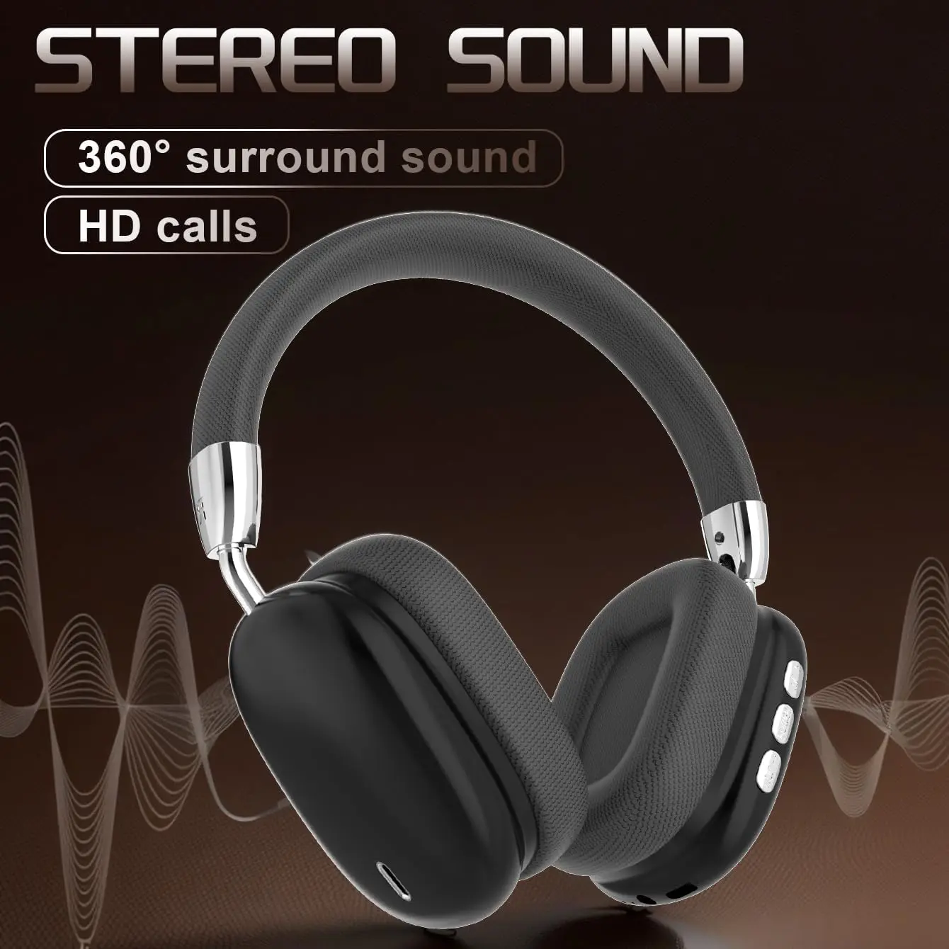 Black Over-Ear Wireless Bluetooth Headphones with Hybrid ANC, Hi-Fi Stereo Deep Bass, Foldable Lightweight Headset with Built-in Mic for iPhone, Android, PC & Tablet, Up to 8H Playtime