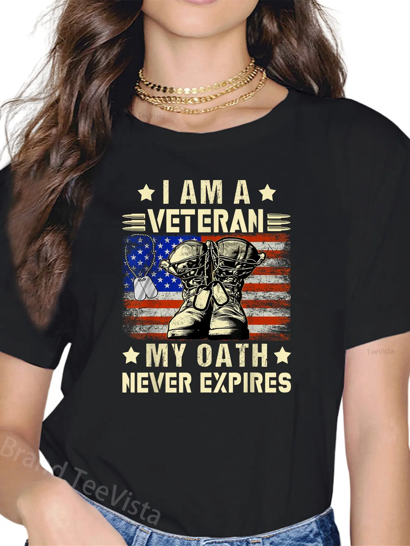 100% Cotton I am A Veteran My Oath Never Expires Veteran Day USA Flag T-Shirt
