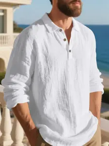 Men's Fall Outfits Linen Polo Collar Button Half-Open Pullover Sweater for Daliy Wear, Old Money Casual Vacation Style Essential for Men's Wardrobe