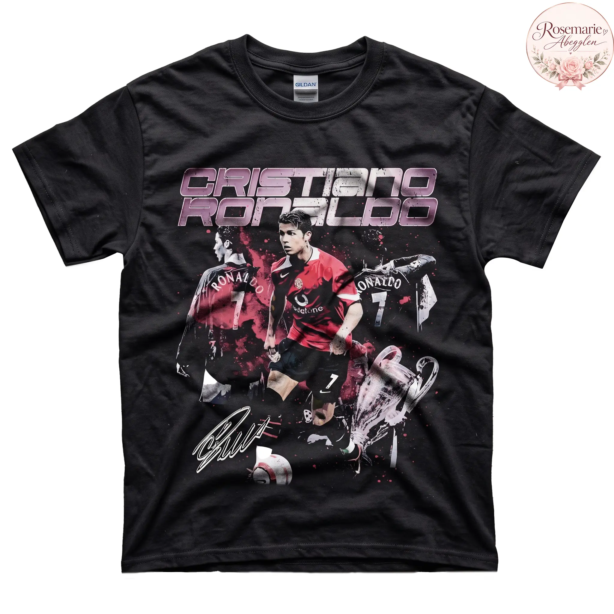 Cristiano Ronaldo Graphic T-Shirt  For Adults And Youth, Number 7 Soccer Player Collage Tee, Black Football Shirt, Mens Clothing, Youth Boys Clothing, Kids Clothing