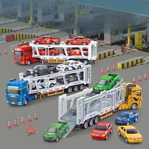 Oversized Double-Decker Flatbed Trailer Toy, Heavy-Duty Tractor Transport Truck Model, Perfect Halloween Birthday Party Gift, Truck Stuff