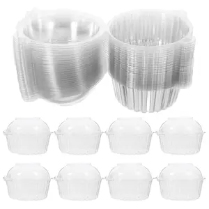 100 Pack Clear Plastic Cupcake Boxes Individual Small Cake Containers with Dome Lids Stackable Muffin Boxes for Wedding Party Dessert Storage