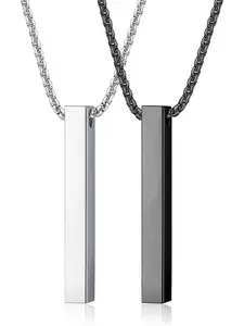 2 Pcs Men's Necklaces Mens Chain Necklace Stainless Steel Silver Black Bar Pendant Necklace for Men Women with Box Chain 55CM Couples Necklace Set Men's Jewellery Gift Jewelry Gift