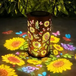 ECOS INNOVATION Colorful Sunflower Glow Solar Garden Lantern, Sunflower Solar Lights Outdoor - Waterproof Decorative Hanging, Decorative Patio & Garden Lantern with Warm Colorful Glow (1 Set)